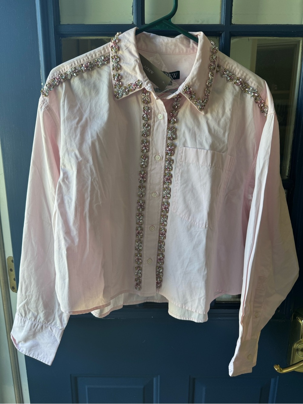 J. Crew Light Pink Jeweled Button-Down Shirt - Girls